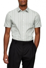 TOPMAN Stripe Slim Fit Short Sleeve Button-Up Shirt OLIVE MULTI