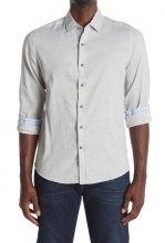 Report Collection Linen Blend Long Sleeve Sport Shirt 92 STONE