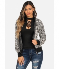 CheapChic Black and White Long Sleeve Front Zipper Printed Stylish Jacket Multicolor