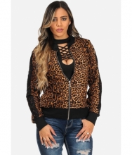 CheapChic Cheetah Print Long Sleeve Gold Zipper Lace Insets Trendy Jacket Multicolor