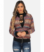 CheapChic Trendy Long Sleeve Multicolor Front Zipper Printed Stretchy Jacket Multicolor
