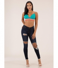 CheapChic Hole Again Destroyed Skinny Jeans Dkblue