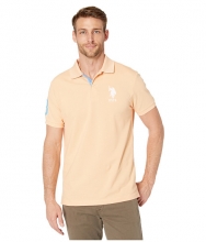 US POLO ASSN Slim Fit Big Horse Polo w Stripe Collar Apricot Rays