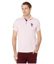 US POLO ASSN Slim Fit Big Horse Polo w Stripe Collar Pink Gin