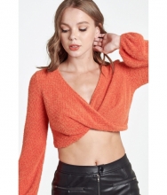 CheapChic Sweater With A Twist Fuzzy Knit Crop Top Orange