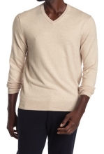WALLIN BROS Solid V-Neck Sweater IVORY SAND HEATHER
