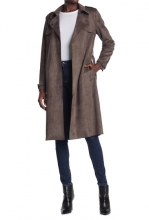 Philosophy Apparel Belted Faux Suede Trench Coat MUSHROOM