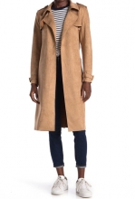 Philosophy Apparel Belted Faux Suede Trench Coat LIGHT CAMEL