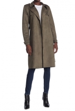 Philosophy Apparel Belted Faux Suede Trench Coat LICHEN