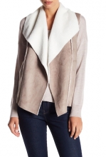 SUSINA Faux Shearling Faux Suede Vest TAN GREY-IVORY