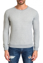 Jared Lang Patterned Elbow Patch Crew Neck Sweater GREY