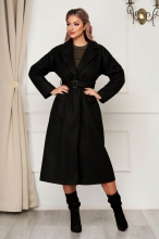 Palton negru elegant cu un croi drept din stofa neelastica cu buzunare