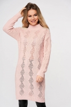 Pulover SunShine roz deschis lunga tricotat cu croi larg cu aplicatii cu perle