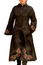 Palton negru cu broderie florala traditionala P3-N